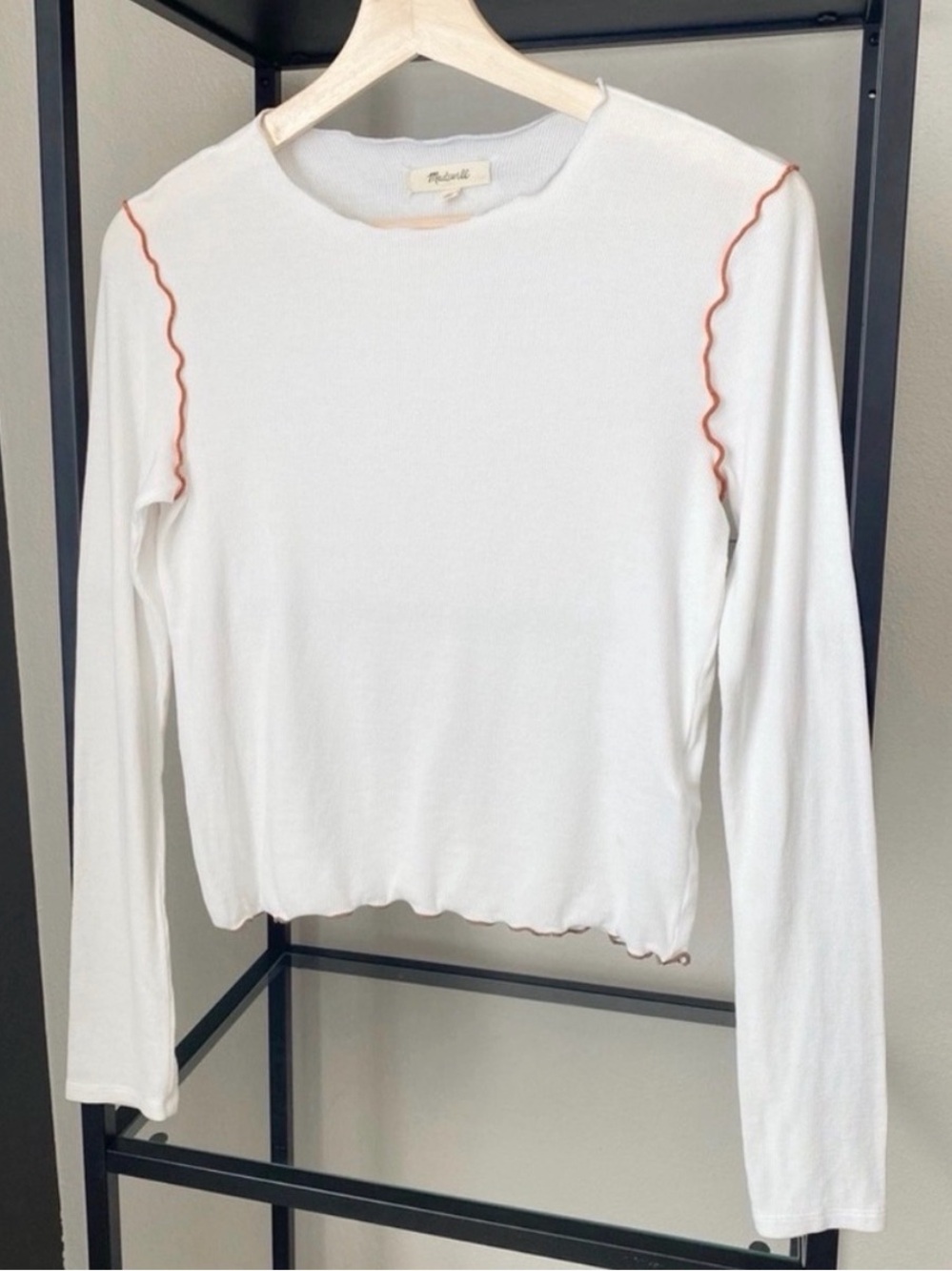 Madewell Contrast Stitch Ribbed Long Sleeve Tee Shirt